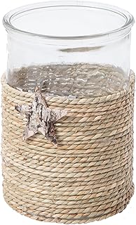 Rustic Seagrass Glass Vase, Rattan Flower Vase, Boho Vases for Decor, Wicker Dining Table Vases, Rattan Woven Tea Light Ca...