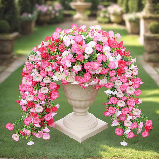 8 Pcs Artificial Hanging Flowers for Outdoor, Fake Silk Petunias Plants Arrangement, for Spring Summer Outdoor Decoration,...