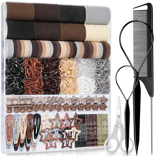 822PCS Elastic Hair Ties, IKOCO Hair Bands Hair Accessories for Girls with Hair Clips, Neutral Colors