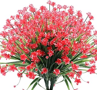 URSTOUD 10PCS Artificial Flowers,Fake Greenery Faux Plastic Bushes Fake Shrubs UV Resistant No Fade Faux Plastic Flowers f...