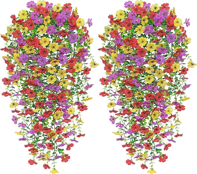 Betylifoy 4PCS Artificial Hanging Flowers Fake Hanging Plants for Outdoors Spring Decor UV Resistant Faux Silk Orchid Flow...