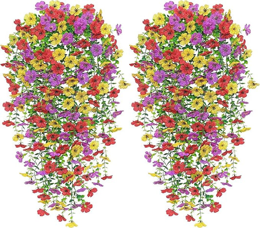 Betylifoy 4PCS Artificial Hanging Flowers Fake Hanging Plants for Outdoors Spring Decor UV Resistant Faux Silk Orchid Flow...