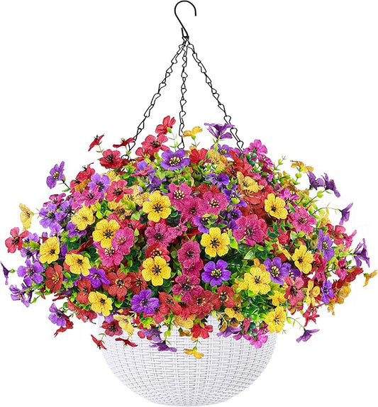 Der Rose Artificial Hanging Flowers Basket for Faux Plants Outdoor Spring Summer Decoration UV Resistant Fake Flowers for ...