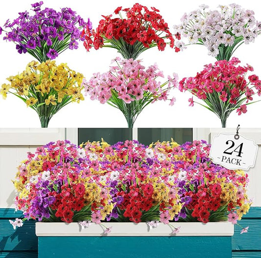 AGIRL 24 Bundles Artificial Flowers for Outdoor,No Fade Fake Plastic Flowers Faux Plants for Decoration Hanging Planters I...