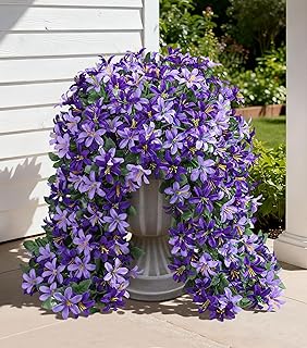 Ivydale Artificial Lily Flowers for Outdoors Fake Hanging Flower Vines for Outside Decoration, UV Resistant 2PCS Faux Plan...