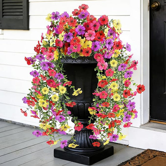 AmberFun Artificial Flowers for Outdoors, UV Resistant 2 Bundles Fake Silk Flowers for Outside, Realistic Faux Plants for ...