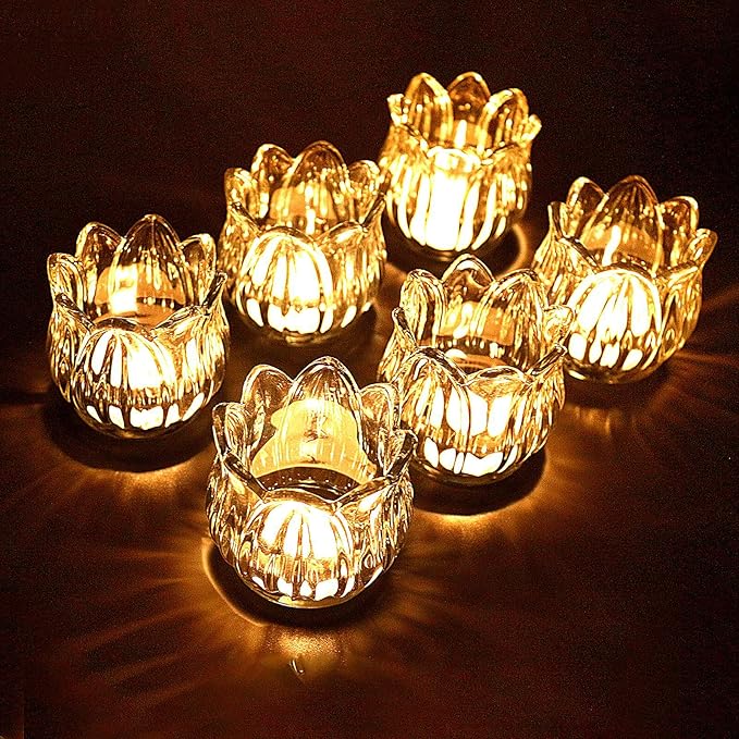 VIVAHEARTH Tulip Votive Candle Holders Set of 6, Tea Light Candle Holder Glass for Table Centerpiece, Tealight Candle Hold...