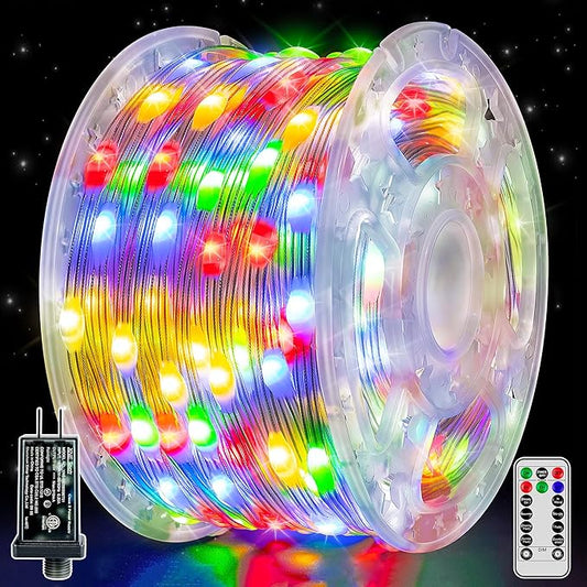 Ccinny Christmas Lights Outdoor 1000LED 328FT, Multicolor Fairy Lights IP67 Waterproof, Plug in String Light with Remote 8...