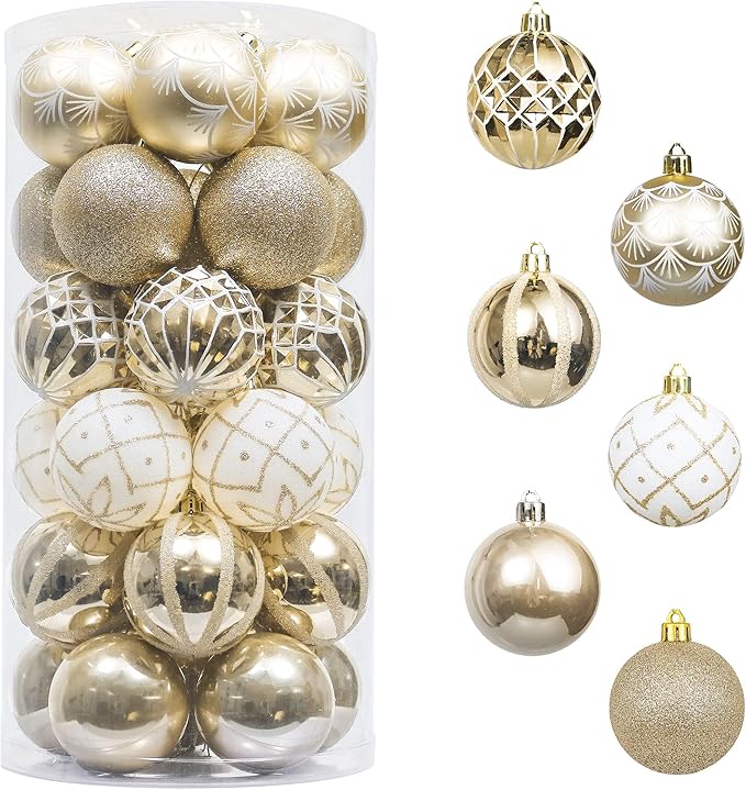 Valery Madelyn Christmas Ornaments Set, 30ct 2 Inches White and Gold Shatterproof Christmas Tree Decorations Ball Ornament...