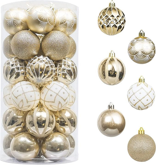 Valery Madelyn Christmas Ornaments Set, 30ct 2 Inches White and Gold Shatterproof Christmas Tree Decorations Ball Ornament...