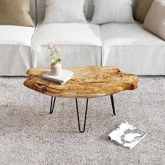 WELLAND Live Edge Cedar Wood Coffee Table Metal Hairpin Legs 32.5" W x 17" D x 16" H for Living Room, Patio, Bedroom, Home...