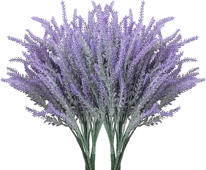 Besteek 10 Bundles Fake Flowers Artificial Lavender Faux Plastic Plants Purple Flowers for Home Wedding Kitchen Garden Pat...
