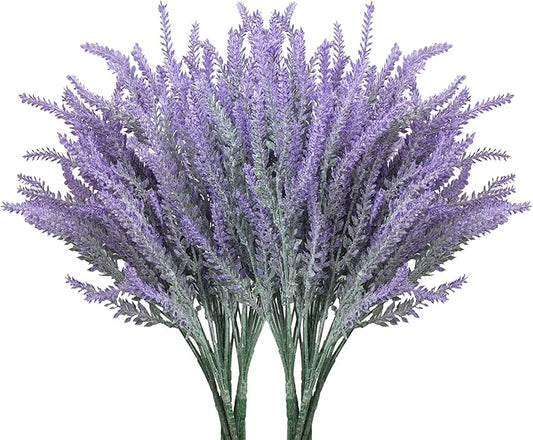 Besteek 10 Bundles Fake Flowers Artificial Lavender Faux Plastic Plants Purple Flowers for Home Wedding Kitchen Garden Pat...
