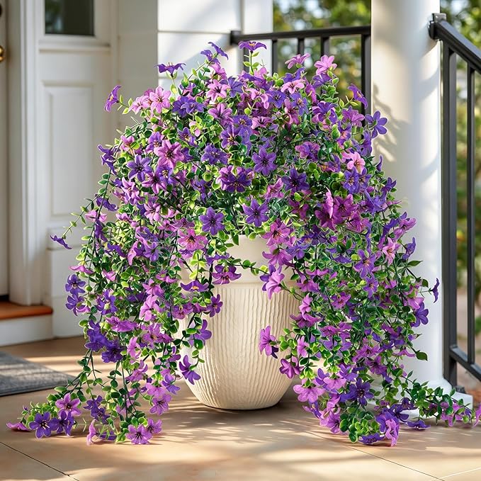 QCQHDU Artificial Hanging Flowers for Outdoors,2Pcs Fake Hanging Plants 29.5 Inch Long for Spring Summer Decoration,UV Res...
