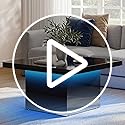 YITAHOME Square Coffee Table, Coffee Tables for Living Room with LED Lights, Modern Cocktail Coffee Table for Decor, Black