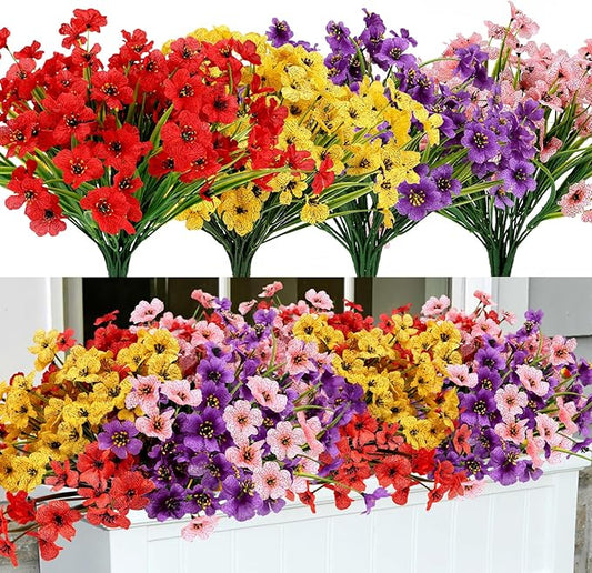 Geegoods Artificial Mums Flowers for Outdoors, 16 Bundles UV Resistant Fake Plastic Colorful Mix Flowers for Patio Porch S...
