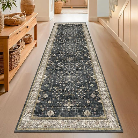 Dark Washable Long Runners for Hallways, 2'6"x8' Wide Kitchen Runner Rug, Entryway Indoor Rug, Non Slip Rubber Backing Boh...