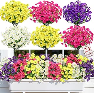 Alupssuc 24 Bundles Artificial Flowers for Outdoors, Faux Spring Flowers for Decoration, UV Resistant Silk Morning Glory w...