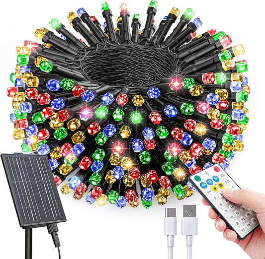 SOLARBABY Solar Christmas Lights Outdoor,142Ft 400 LED Crystal Beads Solar String Lights with Remote,19 Mode Christmas Lig...