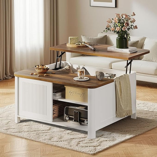 Decofy Lift Top Coffee Table with Storage, 31.5" Mid Century Modern Square Coffee Tables for Living Room, Large Hidden Sto...