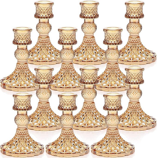 DARJEN Candlestick Holders Set, 12Pcs 4" H Taper Candle Holders Bulk, Glass Candle Holders for Wedding, Festival, Party & ...