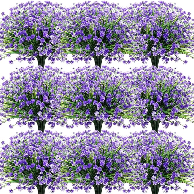 Hoteam 40 Bundles Outdoor Artificial Flowers UV Resistant Faux Outside Plants Flowers Fake Plastic Plants for Outdoor Spri...