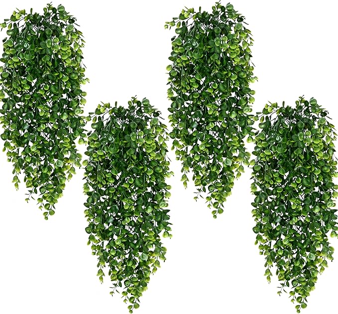 Waipfaru 4Pcs Fake Hanging Plants 2.7ft Fake Plants Eucalyptus Leaves UV Resistant Fake Vines Ivy Artificial Plants Outdoo...