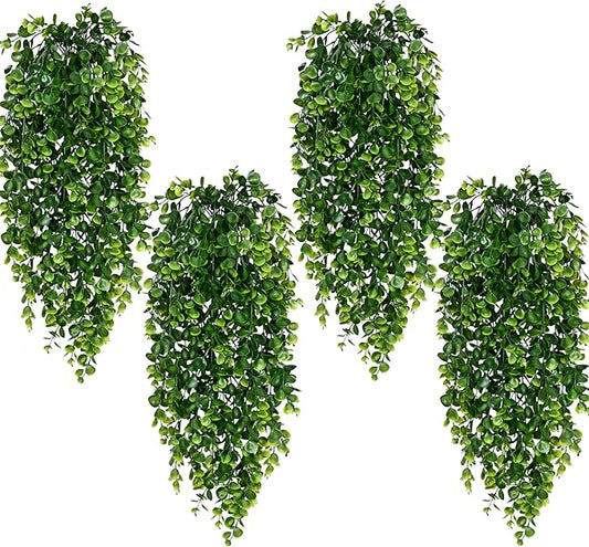 Waipfaru 4Pcs Fake Hanging Plants 2.7ft Fake Plants Eucalyptus Leaves UV Resistant Fake Vines Ivy Artificial Plants Outdoo...