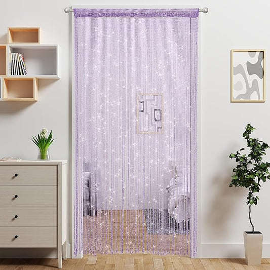 Atsweetlife Door String Curtain Doorway Beads Curtains,Hanging Room Divider Beaded Decor Hippie Glitter Fringe Panel Close...
