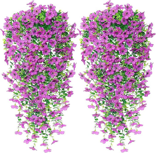 UXORSN 4 Pack Artificial Hanging Flowers for Outdoors 30 Inch Purple Fake Orchid Flower UV Resistant Faux Outdoor Hanging ...