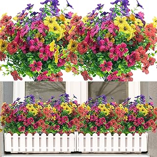 NOV FIRE Artificial Flowers for Outdoor,8 Bundle UV Resistant Fake Flower Outdoor Faux Flowers Plastic Plants Shrubs for I...