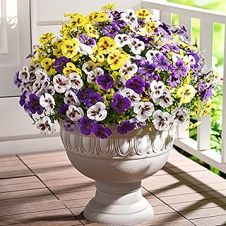 Waipfaru 36 Bundles Artificial Pansy Flowers for Outdoor, UV Resistant Faux Silk Flowers for Outdoor Planters Front Door P...