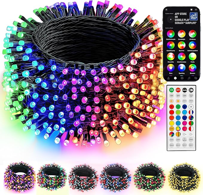 Dazzle Bright Smart Christmas String Lights, 98FT 300 LED RGB Color Changing String Lights with Remote & App Controlled, H...