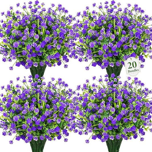 Besteek 20 Bundles Artificial Flowers for Outdoors Fake Plastic Flowers UV Resistant Realistic Faux Plants Shrubs for Spri...