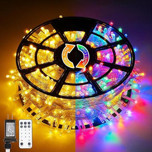 JMEXSUSS 600 LED Color Changing String Lights Plug in, 168FT Warm White & Multicolor Christmas Lights with Remote, Christm...