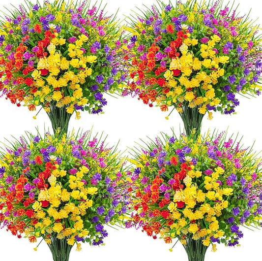 Ouddy Decor 16 Bundles Artificial Flowers for Outdoors Fake Plastic Plants Faux Shrubs Greenery Wheat Grass UV Resistant f...