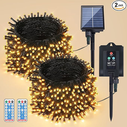woohaha 2 Pack Solar Outdoor String Lights,Total 144ft 400 LED Solar Christmas Lights with Remote and Timer, 8 Modes Twink...