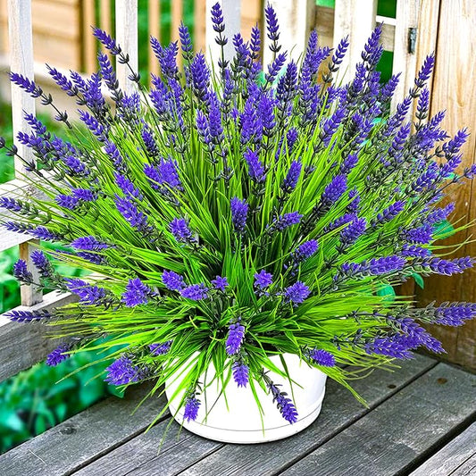 TSTWETO Artificial Plants Outdoor, 22 Pcs Fake Flowers UV Resistant Outdoor Artificial Lavender Flowers, Plastic Faux Plan...