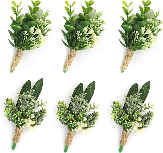 YSUCAU Handcrafted Eucalyptus Boutonniere with Pin for Men Wedding, Groom and Best Man Artificial Greenery Boutineers for ...