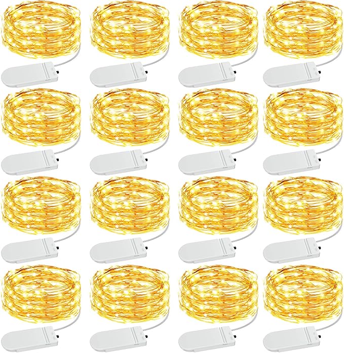 Olafus 16 Pack Christmas Fairy Lights Battery Operated Warm White, Halloween Small String Lights Copper Wire 20 LED 7ft, I...