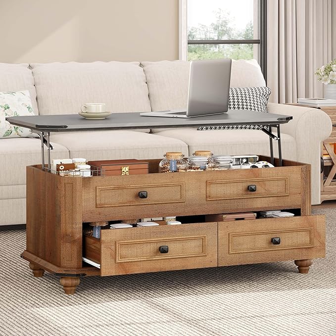 YITAHOME Lift Top Coffee Table with Storage 2 Drawers, Square Coffee Tables for Living Room, Farmhouse Coffee Table with L...