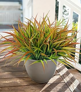 Ivydale 12Pcs Artificial Plants Outdoor Fake Plastic Grass Spring Decor UV Resistant Faux Greenery Stems Bushes Outside Fa...