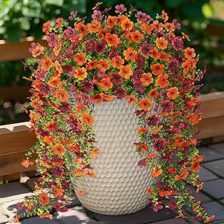 Ammyoo Artificial Hanging Flowers for Outdoors Fake Plants Decoration, 2 Packs Faux Silk Daisy Flower Realistic Outdoor Fl...