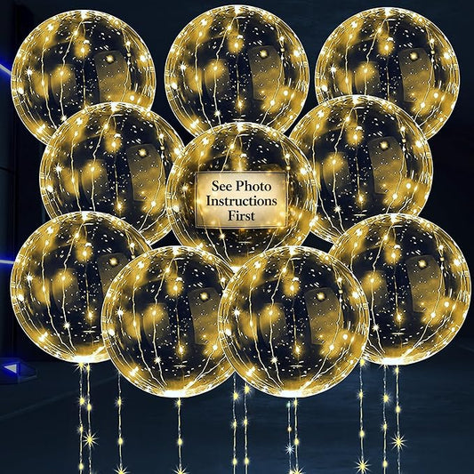 10 Pcs LED Balloons Light Up Balloons for Parties – Clear 18" Balloon with Gold String Lights & Individual Switch – Light ...