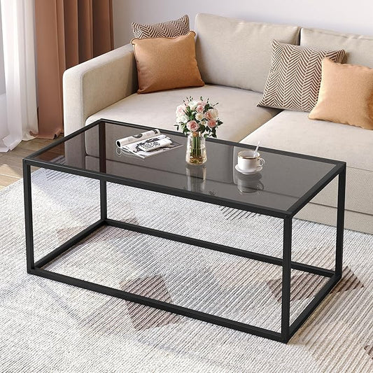 SAYGOER Glass Coffee Table Modern Coffee Tables Simple Rectangular Center Table with Open Space for Living Room Home Offic...