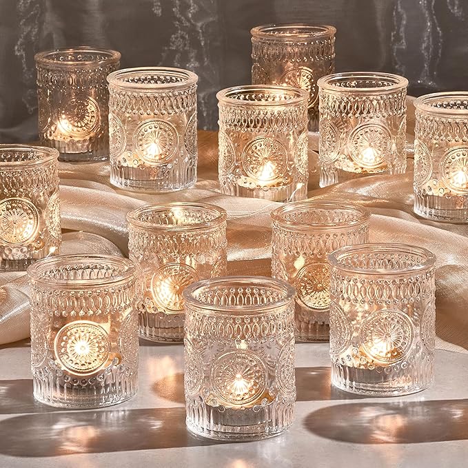 30 Pack Clear Glass Votive Candle Holders, Vintage Candle Holder Bulk, Tealight Candle Holders for Table Centerpieces, Hom...