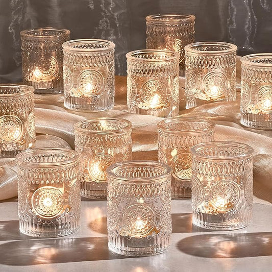 30 Pack Clear Glass Votive Candle Holders, Vintage Candle Holder Bulk, Tealight Candle Holders for Table Centerpieces, Hom...